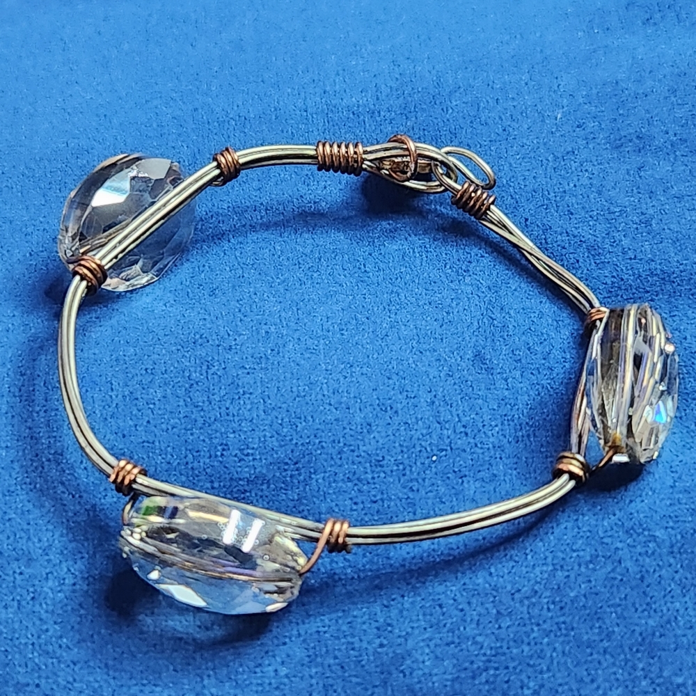 Y2K Clear Bead Silver Wire Art Boho Bracelet